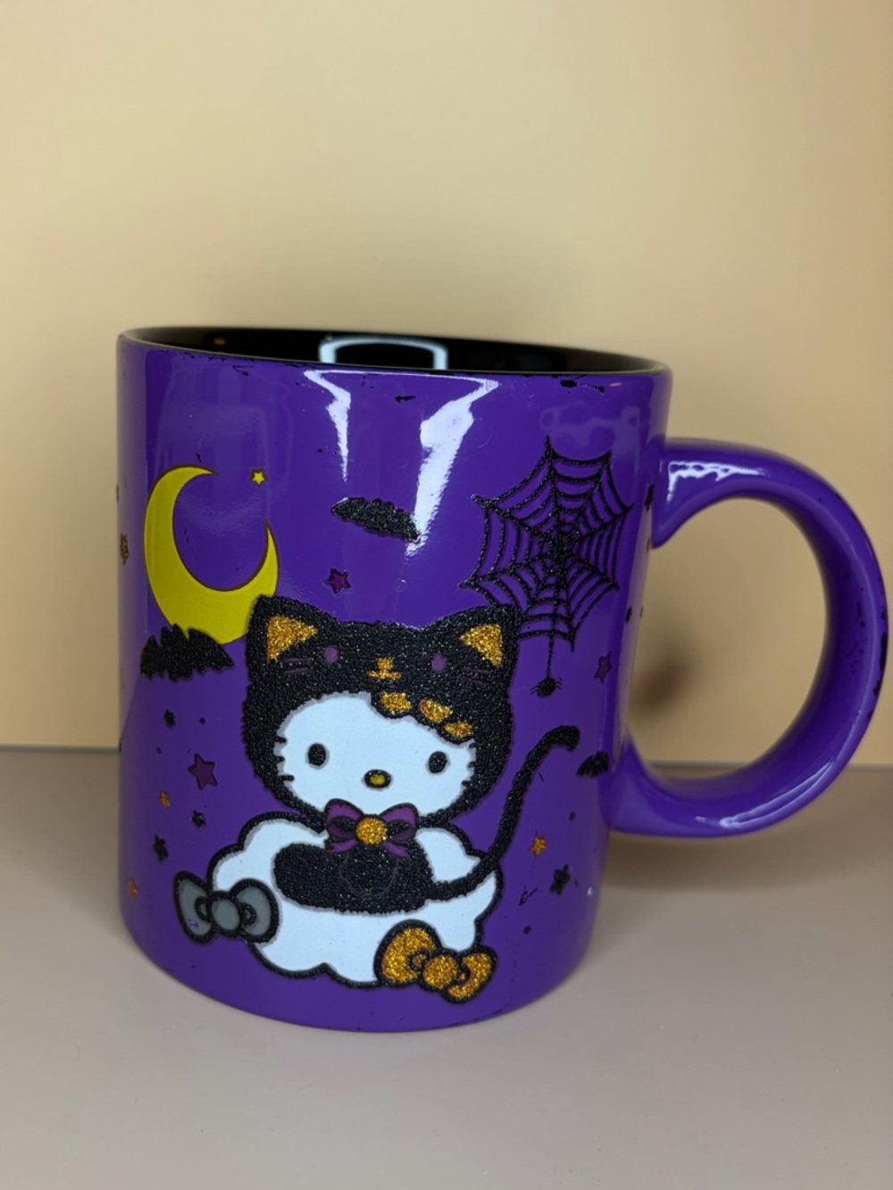 Hello Kitty Halloween Mug Purple Glitter Boo Spider Web Sanrio Coffee Cup 🎃🖤